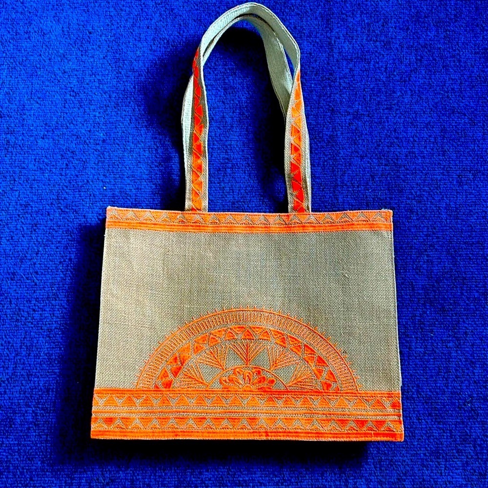 Shiraleah Chicago Beach Jute Tote Vibrant Orange Design NWOT Lightweight/Sassy